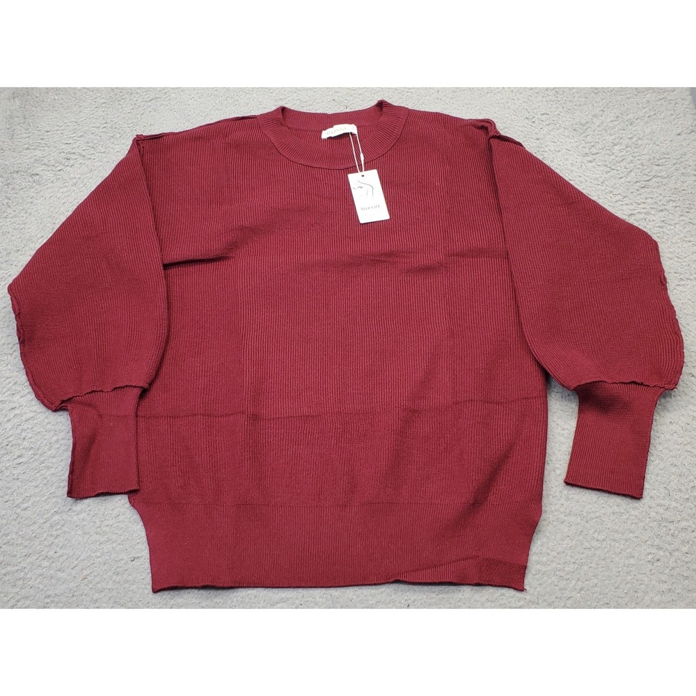 Moshu Sweater Womens Small Burgundy Ribbed Knit Long Sleeve Crew Neck‎ Pullover